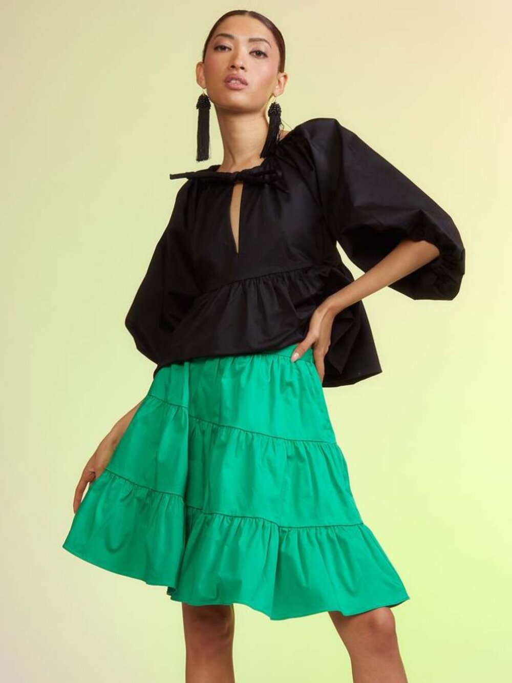 NWT Cynthia Rowley Knee Length Green Tiered Skirt